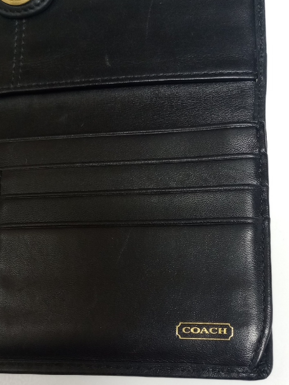 COACH VINTAGE 90'S EARLY Y2K BLACK LEATHER TWO SIDED MONOGRAM WALLET - Picture 13 of 14